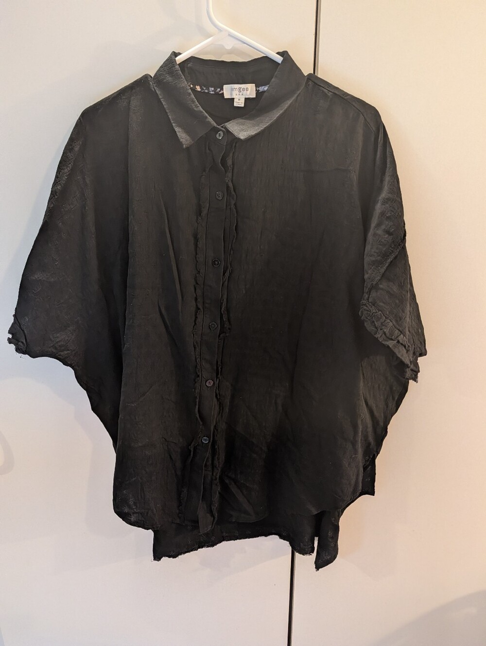 Umgee Woman's Medium Black Short-Sleeve Button-Down Blouse